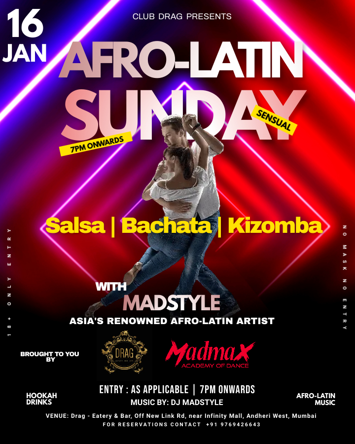 Afro Latin Sunday Night Salsa Bachata Kizomba Madmaxdance